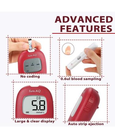 Diabetes Testing Kit Blood Glucose Monitor Safe AQ Smart No Coding Blood Sugar Tester with 50 Test Strips + 50 Lancets + Lancing Device + Cary Case + English Manuals Glucometer - in mmol/L Smart AQ kit x 50 - Buy Online on GoSupps.com
