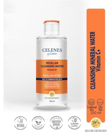 Celenes by Sweden - Advanced Micellair Cleansing Water with Sea Buckthorn | Vitamin C Enriched Alcohol and Paraben Free | For Oily and Combination Skin | Deep Cleansing and Refreshing 250 ml - Buy Online on GoSupps.com