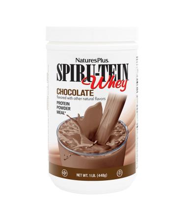 Natures Plus SPIRU-TEIN WHEY Shake Chocolate - 1 lb - Whey Protein Powder - with Spirulina Vitamins & Minerals - Gluten Free - 14 Servings