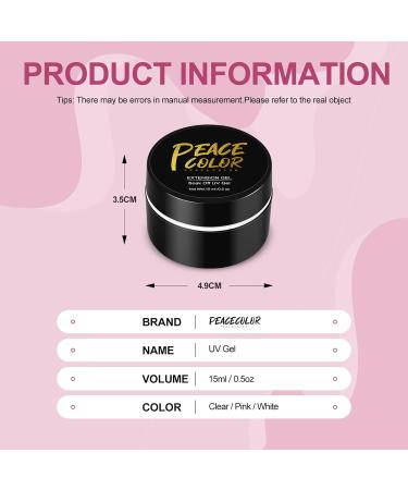 PEACECOLOR Builder Extension Gel Kit for Nail Art | Clear Pink White UV/LED Hard Gel Set with Base & Top Coat, Nail Strengthening | Includes Nail Forms & Brush - Buy Online on GoSupps.com