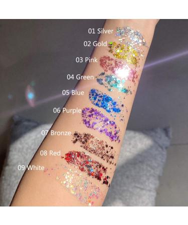 GL-TURELIFES Mermaid Chunky Glitter Gel - Long Lasting Festival Makeup for Face Hair & Nails - 30g Silver Glitter Cosmetic - Buy Online on GoSupps.com