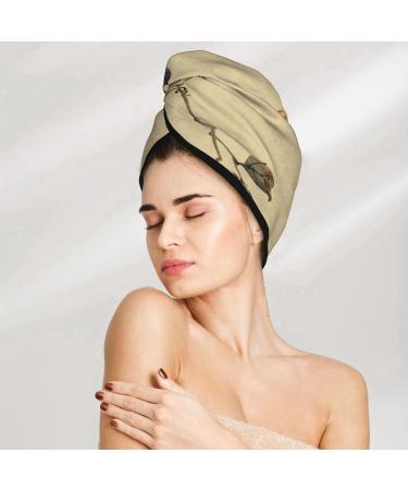 Hair Towel Wrap | Quick Drying Towel Turban with Button | Vintage Bird Design - Perfect for Effortless Hair Drying - Buy Online on GoSupps.com