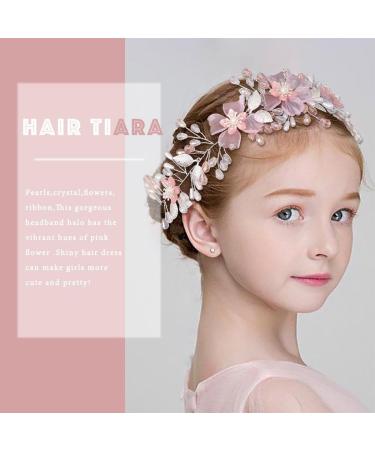 IYOU Flower Girl Headband Pink Floral Headpiece Pearl Leafs Commmunion Hair Vines Bridal Wedding Hair Accessories for Girls - Buy Online on GoSupps.com