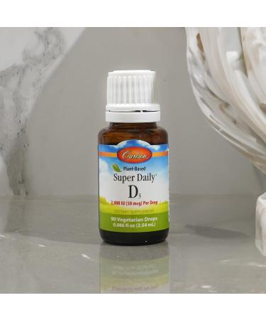 Carlson - Plant-Based Super Daily D3 2000 IU (50 mcg) per Drop, Vegetarian Vitamin D Drops, Liquid Vitamin D3, Sourced from Algae, Unflavored, 90 Drops (2.54 mL) - Buy Online on GoSupps.com
