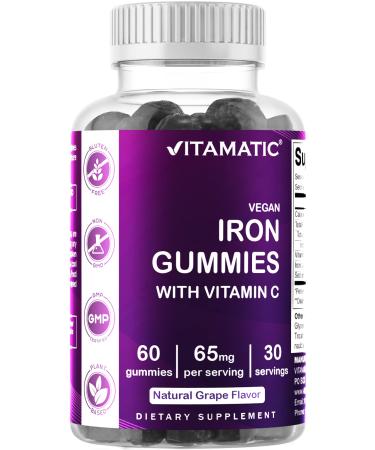 Vitamatic Iron 65 mg Gummies Supplement for Women & Men - 60 Vegan Gummies - Great Tasting Iron Gummy Vitamins with Vitamin C (1) - Buy Online on GoSupps.com
