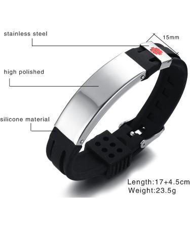 PACEMAKER Adjustable Medical Alert ID Bracelet | Stainless Steel & Black Silicone Belt Buckle for Men & Boys | International Shipping Available - Buy Online on GoSupps.com