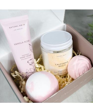 Natural Amor Relaxation Spa Gift Set for Women - 4pc Gift Box with Candle, Hand Cream, Bath Bombs - Buy Online on GoSupps.com