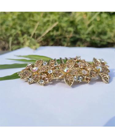 Women Hair Comb Flower Headwear Rhinestone Inlaid Flower Hair Comb for Large Hair Hairpin Barrette Accessory Champagne - Buy Online on GoSupps.com
