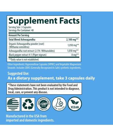 Sanar Naturals Ashwagandha 2,100 mg - Stress & Mood Support Supplement - Promotes Focus and Sustained Energy, Ashwaghanda Powder and Root Extract Blend with Black Pepper - Non-GMO, 120 Capsules - Buy Online on GoSupps.com