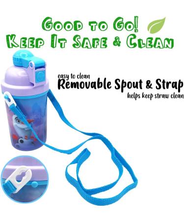 Disney Frozen Deluxe Carrying Strap One Touch Water Bottles with Reusable Built in Straw (Snow Canteen 16.9oz) - Buy Online on GoSupps.com