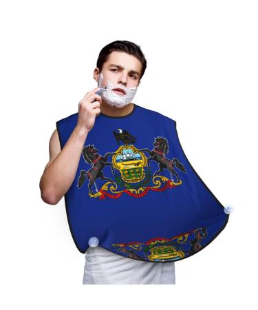 Pennsylvania State Flag Print Beard Bib Apron For Men Beard Hair Catcher For Men Shaving Trimming Beard Cape Cloth Black