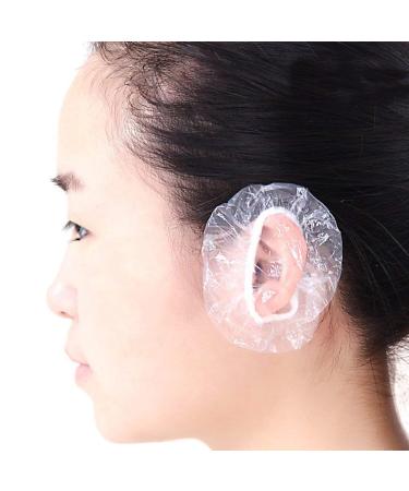 100Pcs Plastic Disposable Clear Elastic Ear Cover Waterproof Ear Protector Ear Cap Earmuffs for Hair Dye Shower Bathing Home Salon Use Women Men