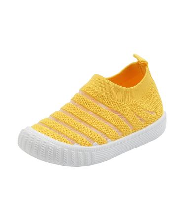 AaaozKjie Indoor Shoes Girls Flying Woven Mesh Breathable Comfortable Flat Casual Cute Indoor Shoes Children 28 EU Yellow
