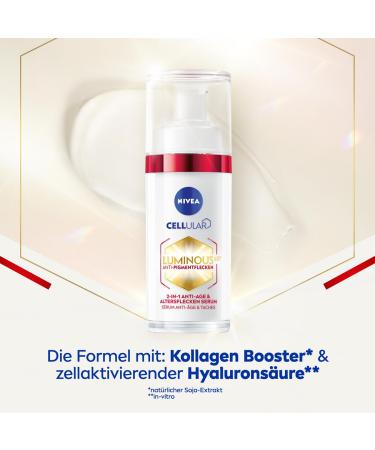 Nivea Anti-Aging Serum for Pigment Spots - Collagen Booster & Hyaluronic Acid Facial Care (30ml) | Cellular Luminous630 2-in-1 Solution - Buy Online on GoSupps.com