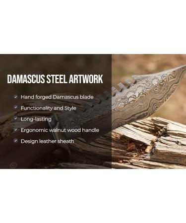 BigCat Handmade Damascus Hunting Knife with Sheath - 10' Fixed Blade Walnut Handle | EDC Survival Knife for Men - Buy Online on GoSupps.com