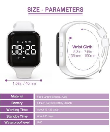 Kids Led Pedometer Watch   Digital Steps Tracker   Non-Bluetooth  Vibrating Alarm Clock  Stopwatch  Great Gift for Children Teens Girls Boys Square- White - Buy Online on GoSupps.com