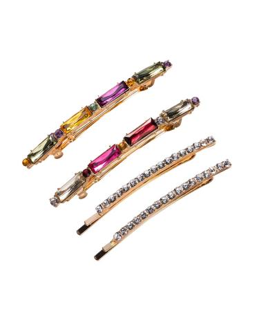 Beaupretty Rhinestone bobby pins colorful crystal hair clips stone hairpin for styling daily life fashion 4pcs