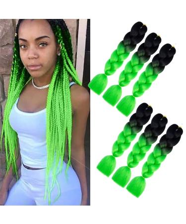 KanCalon Kunsthaar Ombre Braids Extensions 6 pieces Jumbo Braiding Hair extension 24 "Afro braids Box Braid Crochet Hair For Inflammation (Black Green) B17 - Buy Online on GoSupps.com