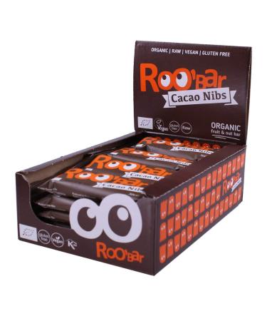 Roobar Cacao Nibs Raw Bar - Dairy & Gluten Free. 100% Organic, Vegan with Superfoods for Optimum Nutrition. No Added Refined Sugar - 20 x 30g Raw Bars