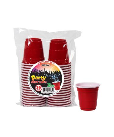 WHISC Disposable Shot Glasses Pack of 36 - 2oz Red Plastic Shot Cups- Jello Shot Cups / Party Shot Glasses For Birthdays, Graduations, Bachelorette, BBQs & More- Mini Tasting Cups / Sample Cups