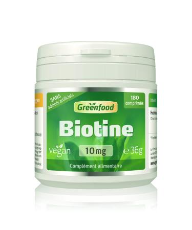 Greenfood Biotin 10 mg, high dose, 180 tablets - vitamin for hair and skin health. No artificial additives. No genetically modified organisms. Vegan