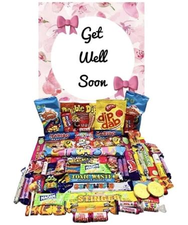 Get Well Soon Gift Pink Pick N Mix Ultimate Retro Sweets Box Sweet Candy Hamper Present over 60 sweets Curly Wurly Freddo Black Jacks Pick and Mix Gift Present