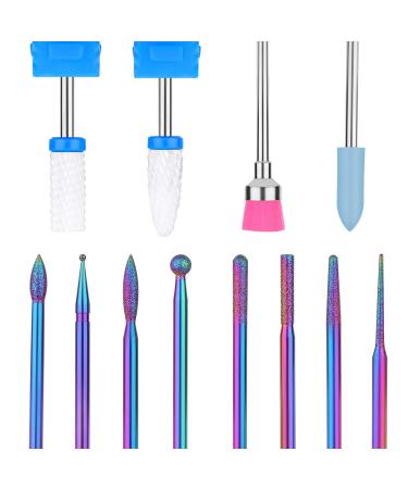 Drill Bits for Nails, Flasoo 12Pcs Nail Drill Bit Set Cuticle Bit for Acrylic Nail Gel Nail, Fine Grits Efile Bits for Electric Manicure Machine Home Salon Use
