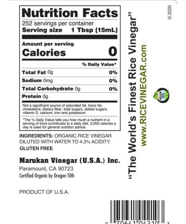Marukan Organic Rice Vinegar - Unseasoned, 1 Gallon - Premium Quality for Cooking & Dressing - Buy Online on GoSupps.com