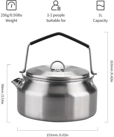 ThousWinds 1L Camping Kettle - Stainless Steel Tea Coffee Pot for Outdoor Hiking - Lightweight & Durable - Buy Online on GoSupps.com