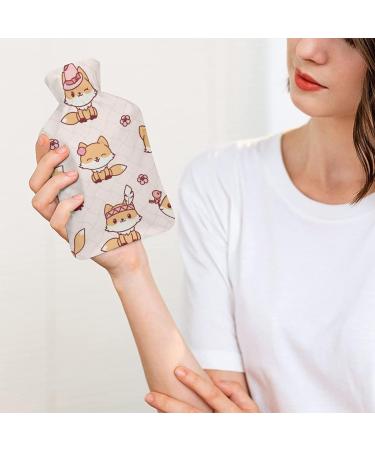 Hot Water Bottle with Lid - Fox Pattern Rubber Hot Water Bag for Pain Relief Cramps Foot Warmer & Therapy - Buy Online on GoSupps.com