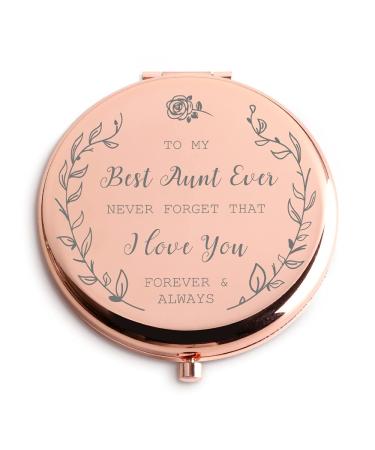 Java Wood Aunt Gifts Best Aunt Ever Travel Makeup Mirror from Niece Nephew Announcement Funny Auntie Christmas or Birthday Thank Gift Women Presents Rose Golden Compact Vanity Mirror