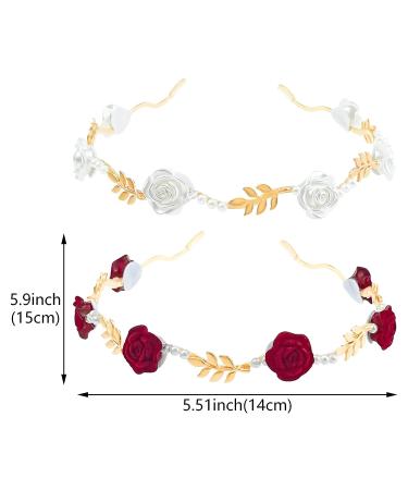 Rose Flower Pearl Headband Set - Gold Metal Floral Hairband for Wedding, Women's Hair Jewelry - Buy Online on GoSupps.com