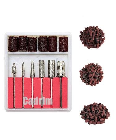 Cadrim Electric Nail Drill Bits and Sanding Bands for Professional Manicure and Pedicure (150 Sanding Bands+6 bits) 1 Count (Pack of 1) Brown