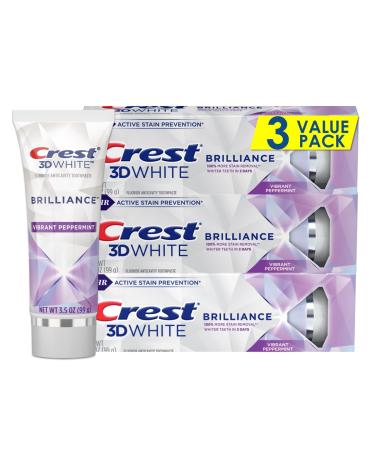 Crest 3D White Brilliance Teeth Whitening Toothpaste Vibrant Peppermint 3.5 oz Pack of 3 New