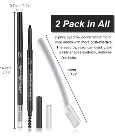 2 Packs Ultra Slim Eyebrow Pencil Micro Brow Definer Pencil with eyebrow razor Waterproof Long-lasting Precise Fine Tip Applicator for Perfect Brows Black - Buy Online on GoSupps.com