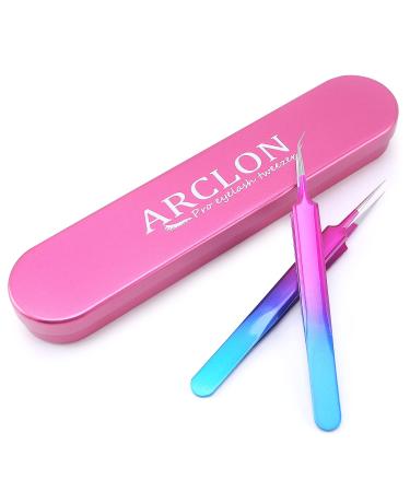 Arclon Isolation Lash Tweezers for Volume Eyelash Extension Professional Precision Stainless Steel Las Purple 6.89inx1.5inx0.79in
