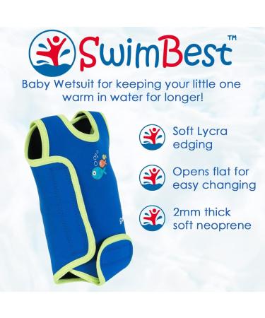 SwimBest Baby Wetsuit - Neoprene Baby Swimming Costume 12-24 Months, 50+ UV Protection, Blue/Lime - Buy Online on GoSupps.com