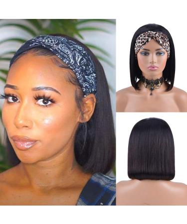 Short Headband Wig bob for Black Women Brazilian virgin Human Hair Wig for Women Headband Wig Human Hair Bob Natural Color(10 inch) 10 Inch (Pack of 1) Natural color