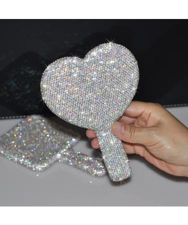 Wowagoga Sparkling Rhinestone Heart Shaped Handheld Mirror - White - Buy Online on GoSupps.com