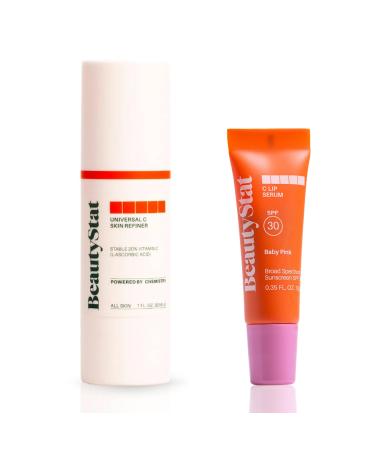 BeautyStat Baby Pink Vitamin Lip Serum SPF + Universal C Refiner - Made in the USA - 20% Pure Vitamin C Serum For Face -