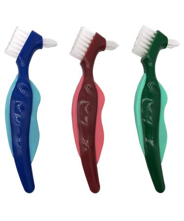 Premium Hard Denture Brush Toothbrush, Cleaning Brush, Multi-Layered Bristles & Portable Denture Double Sided Brush, Denture Care(Pack of 3)