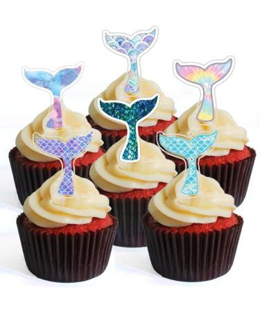 12 Mermaid Tails Wafer Cupcake Toppers (PRECUT Optional) Edible Cupcake Toppers - Stand Up Wafer Cake Decorations (PRECUT) - Buy Online on GoSupps.com