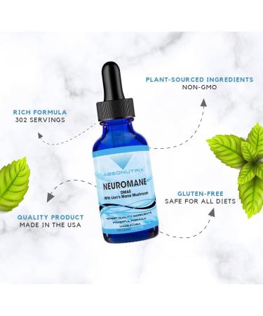 Absonutrix NeuroMane Dmae with Lions Mane Mushroom Liquid 390 mg 4 FL OZ Liquid 302 Servings Made in USA Plant-Based Ingredients Green Tea Extract Lion's Mane Gluten-Free Non-GMO - Buy Online on GoSupps.com