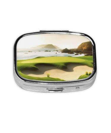 Beach Golf Course Printed Square Pill Box Portable Travelling Pill Box Medicine Organiser