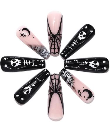 OnSaya Coffin False Nails Halloween Decorations Black Spider Press on Nails Ghost Stick on Nails Ballerina Acrylic Long Fake Nails 24Pcs for Women and Girls 1 count (Pack of 1) - Buy Online on GoSupps.com