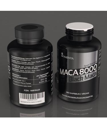 BIOMENTA Maca 8000 - 180 Vegan Capsules | High Potency 10:1 Black Maca Extract from Peru | Premium Quality for Energy & Vitality - Buy Online on GoSupps.com