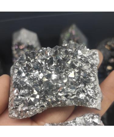 Natural Crystal Rough 1pcs Natural DIY Materials Making Electroplating Silver Raw Gemstone Crystal Cluster Titanium Geode Gifts Specimens 80-100g