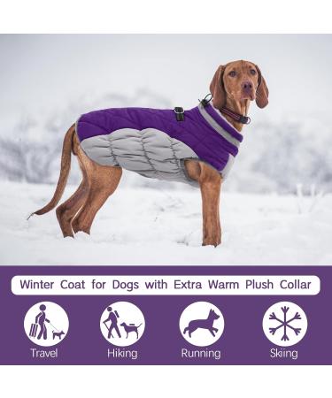 Kuoser Waterproof Dog Coat - Warm Winter Jacket for Small & Medium Dogs | Fleece Lined Reflective Pet Sweater - XXL Purple - Buy Online on GoSupps.com