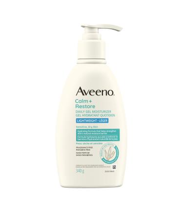 Aveeno Calm + Restore Daily Gel Moisturizer Prebiotic Oat Aloe Pro-Vitamin B5 Sensitive Dry Skin Relief Fragrance Free 340-grams