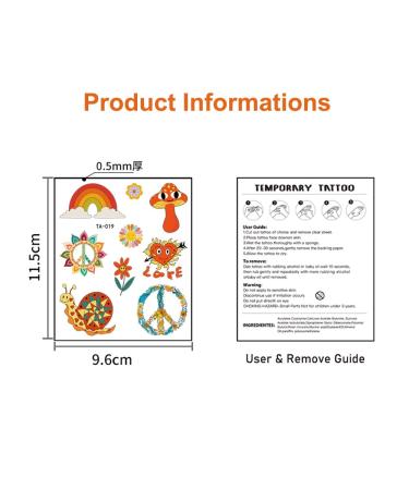 Hippie Temporary Tattoos - Assorted Groovy Designs for Kids and Women | Waterproof Face and Body Stickers | Love and Peace Sign | 10 Sheets - Buy Online on GoSupps.com